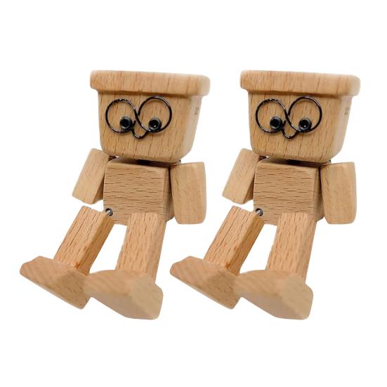 1/2/3Pcs Shaking Wooden Man Figurine Handmade Shaking Feet Wooden Doll Car Dashboard Desktop Decoration Ornament