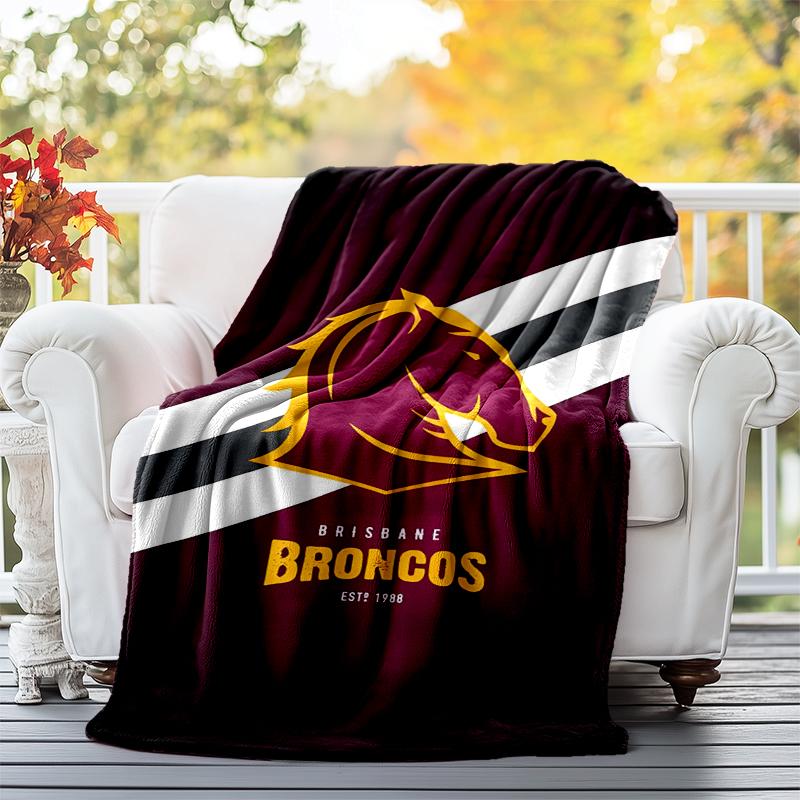 Brisbane Broncos Flannel Blanket Soft All-Season Throw, Design for Camping, Car Travel, Hiking Sofa, Bed, Office Perfect Gift for Parties