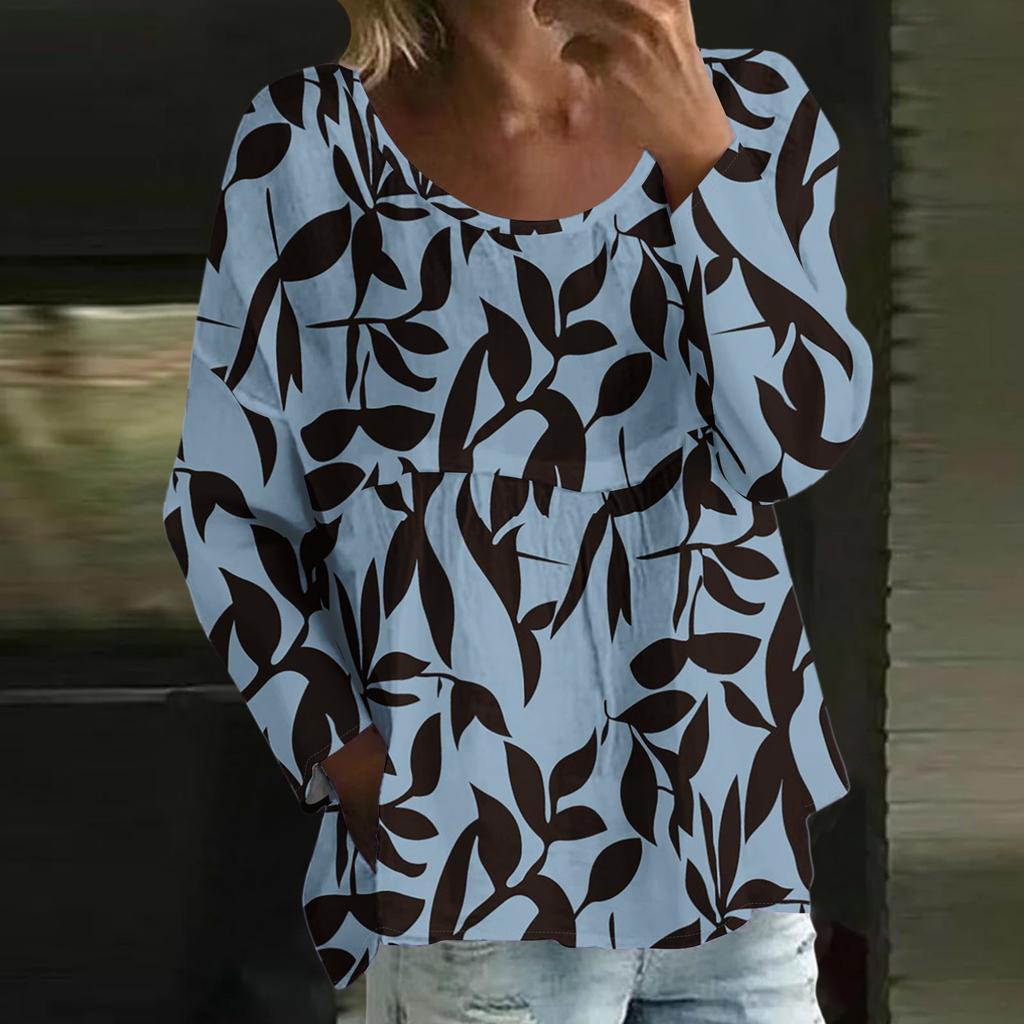 Damen Casual Mode Locker Rundhals Blumenmuster Langarm Oberteil