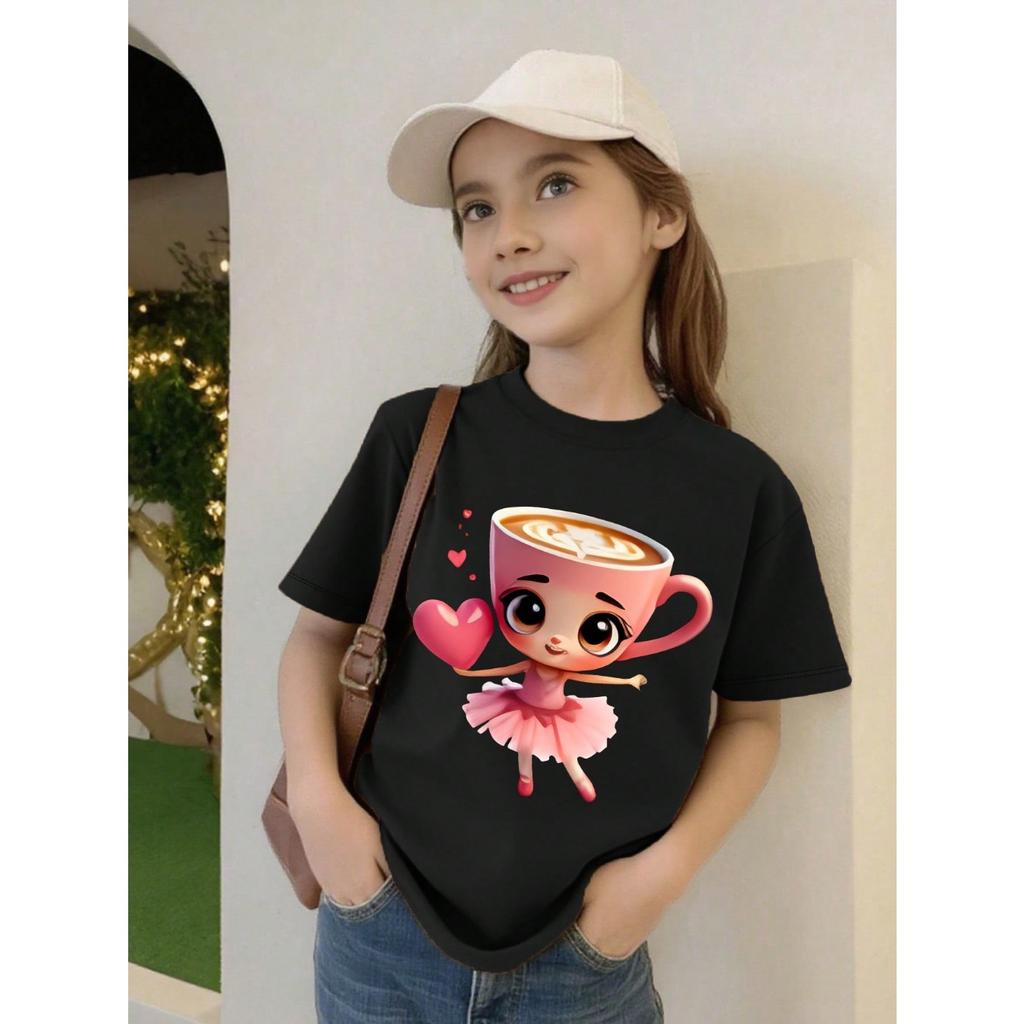 Camiseta de manga corta con estampado de bailarina de ballet, cómoda y transpirable, para uso casual diario en verano