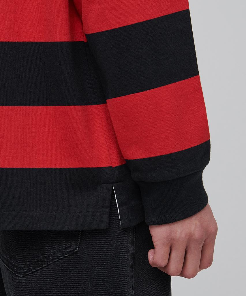 MUSINSA STANDARD Striped Rugby Shirt [Black/Red]
