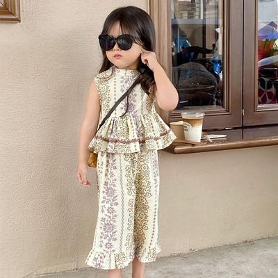 Yaz Kız Çocuk Seti Çocuk Giyim Kız Çocuk Takımı Kız Çocuk Yelek Pantolon İki Parça Çocuk Plaj Tatil Takımı