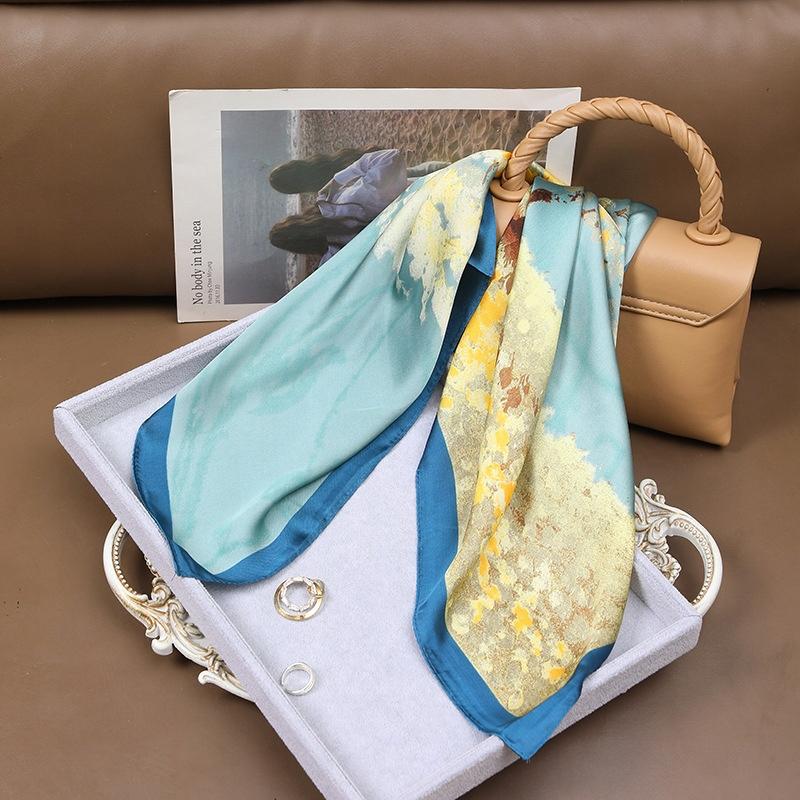 Scarf with print, women' synthetic silk, gift scarf, 70x70