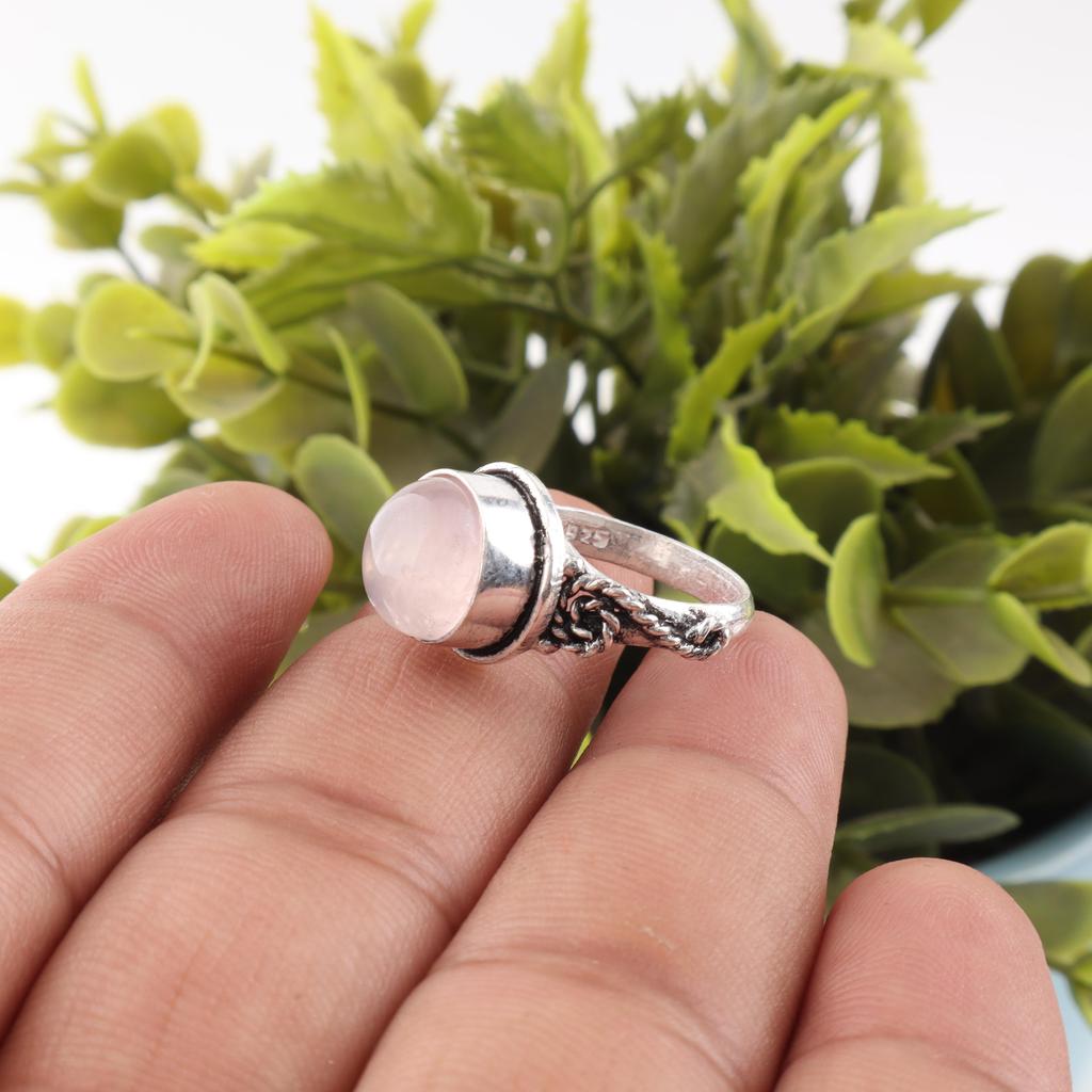 Rose Quartz Ring Jewelry, 925 Sterling Silver Ring, Handmade Adorable Gemstone Meditation Jewelry Ring For Memorial Day