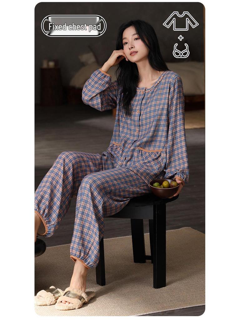 Women's Long Sleeve Pajama Set with Chest Pads - Cloud Cotton, Spring/Autumn, Casual & Stylish for Indoors or Out