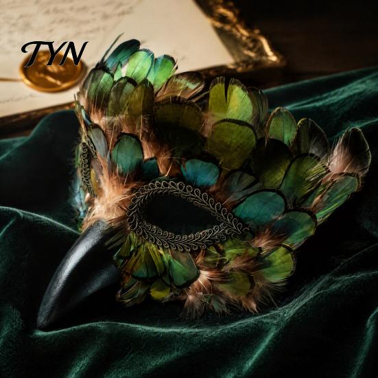 Mascarilla Facial de Pluma de Pavo Real Mascarilla de Ave, Plumas Misteriosas Pico de Águila Animal Mitad Decorativa Disfraz de Mascarada para Halloween, Mardi Gras,