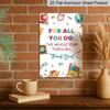 2D Flat 8×12 Inch "For All You Do, The Whole Year Through Thank You!" Teacher Appreciation Metal Sign - Grateful Quote Wall Decor, Aluminum Hanging