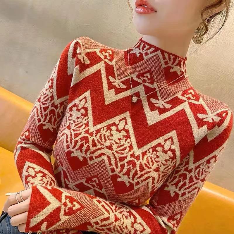 

Пуловер с полувысоким воротом, вязаный базовый свитер, женский осенне-зимний новый облегающий модный вязаный свитер Average size