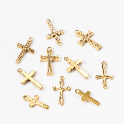 Großhandel 4 Stück Mini Strass Kreuz Guss Anhänger Edelstahl Schmuckherstellung Ohrring Anhänger Halskette DIY Zubehör
