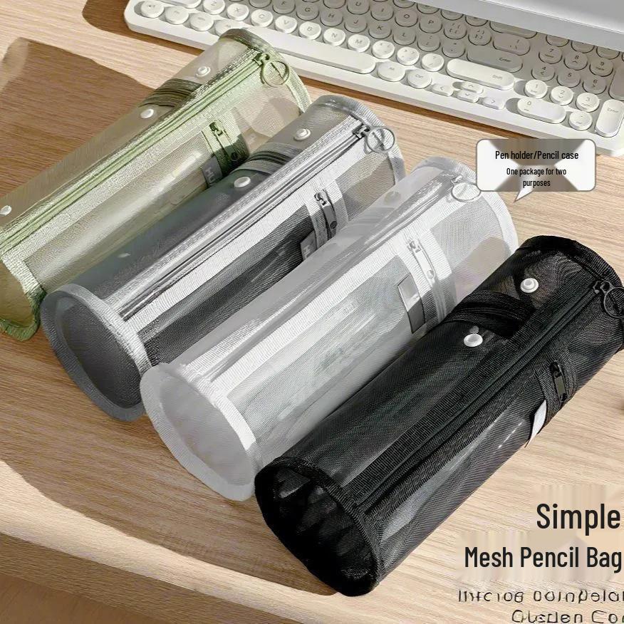 Large Capacity Transparent Mesh Pencil Case & Makeup Brush Holder Nylon