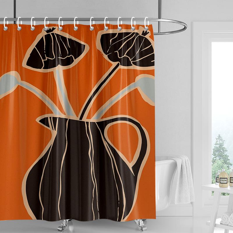 Abstract Plant Art Shower Curtain Morandi Color Rainforest Illustration Bathroom Shower Room Partition Curtain Decoration