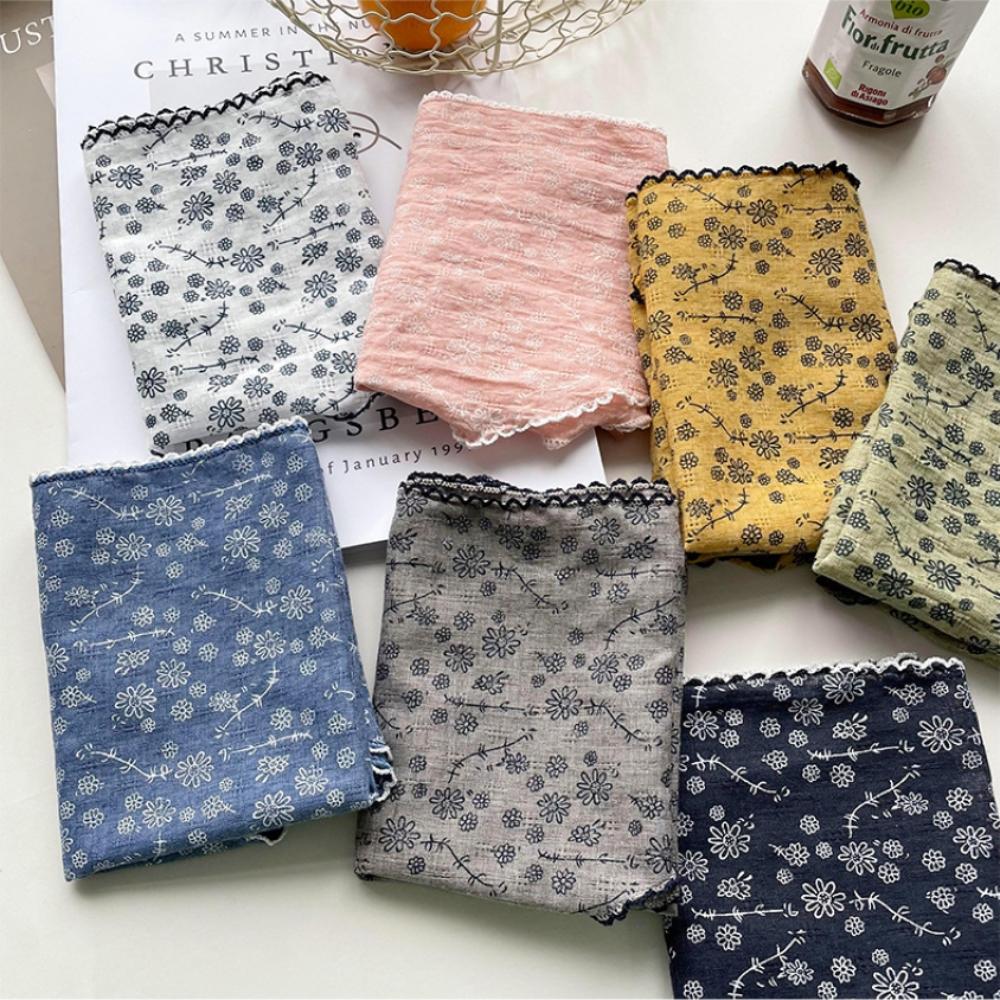 Lightweight Floral Triangle Scarf Korean Style Head Wrap Cotton Linen Scarf Thin Breathable Spring Summer Bandana for Women