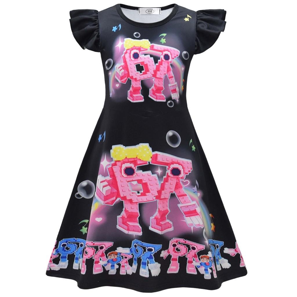 26249 Girls Steal a Brainrot 67 Printed Ruffle Casual Dress