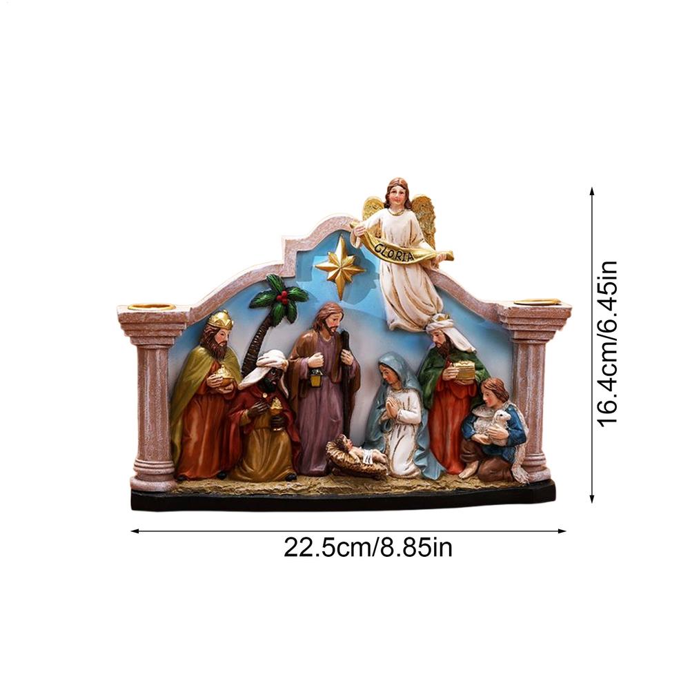 Nativity Advent Candle Holder Christmas Candlestick Statue For Party Resin Nativity Ornament Table Candle Holder Decor For