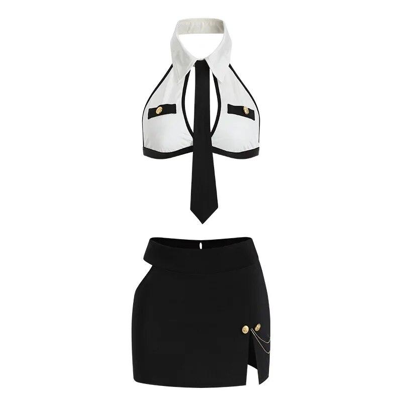 Full Bar Uniform, Office Women's Erotic Costumes for Cosplay, Mini Skirt, Sexy Lingerie with Open Breasts, Secretary's Uniform for Women and Adults