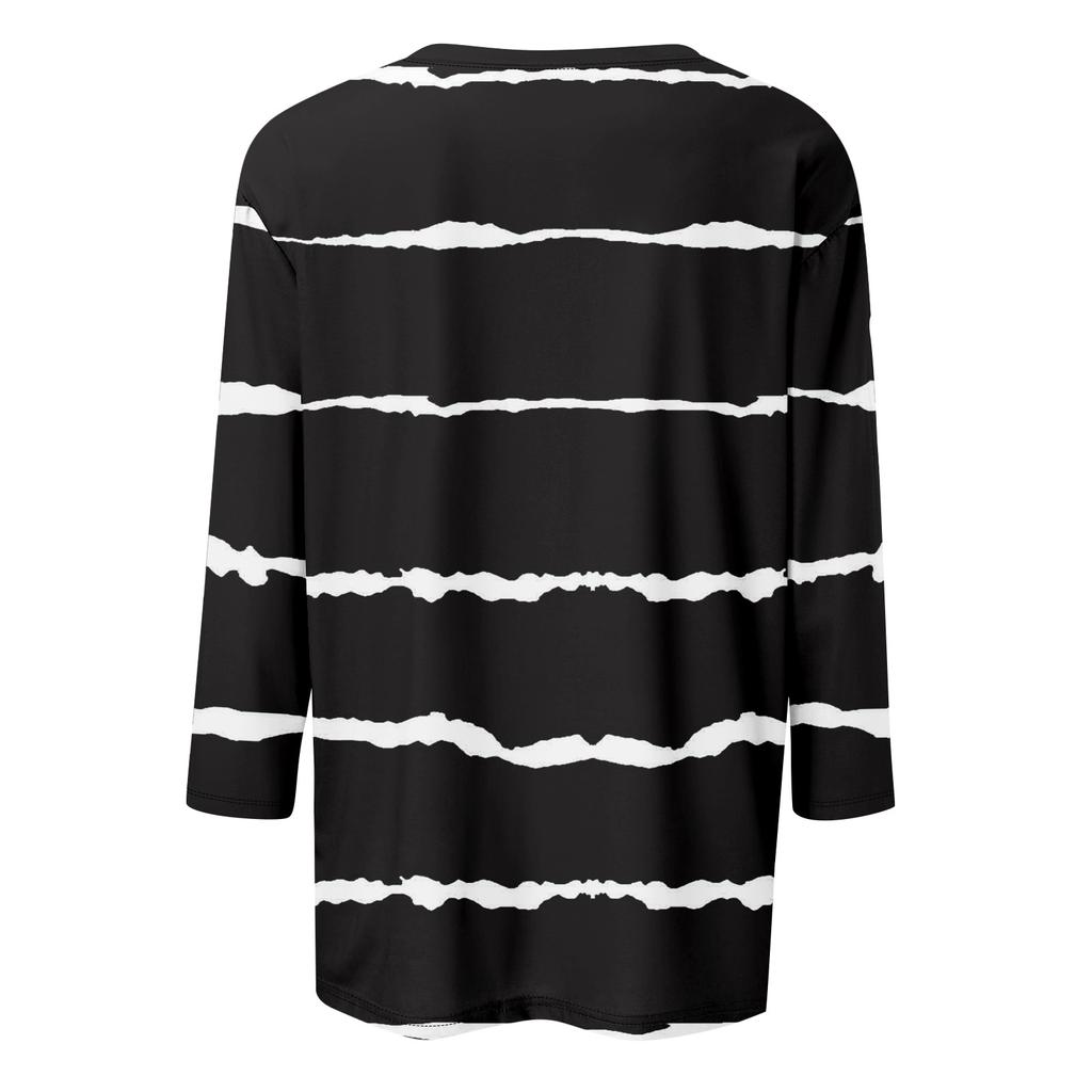 Košile pro dámskou módu Neformální dámské tričko s 3/4 rukávem, výstřihem do V, volným potiskem