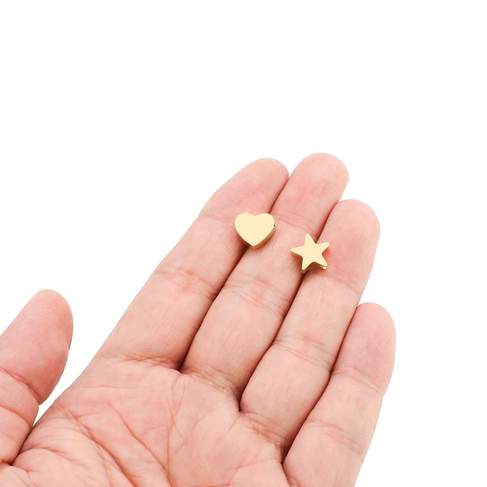 5Pcs 6/8/10mm Stainless Steel Star Beads Heart Spacer Beads DIY Jewelry Making Bracelet Women Exquisite Necklace Findings