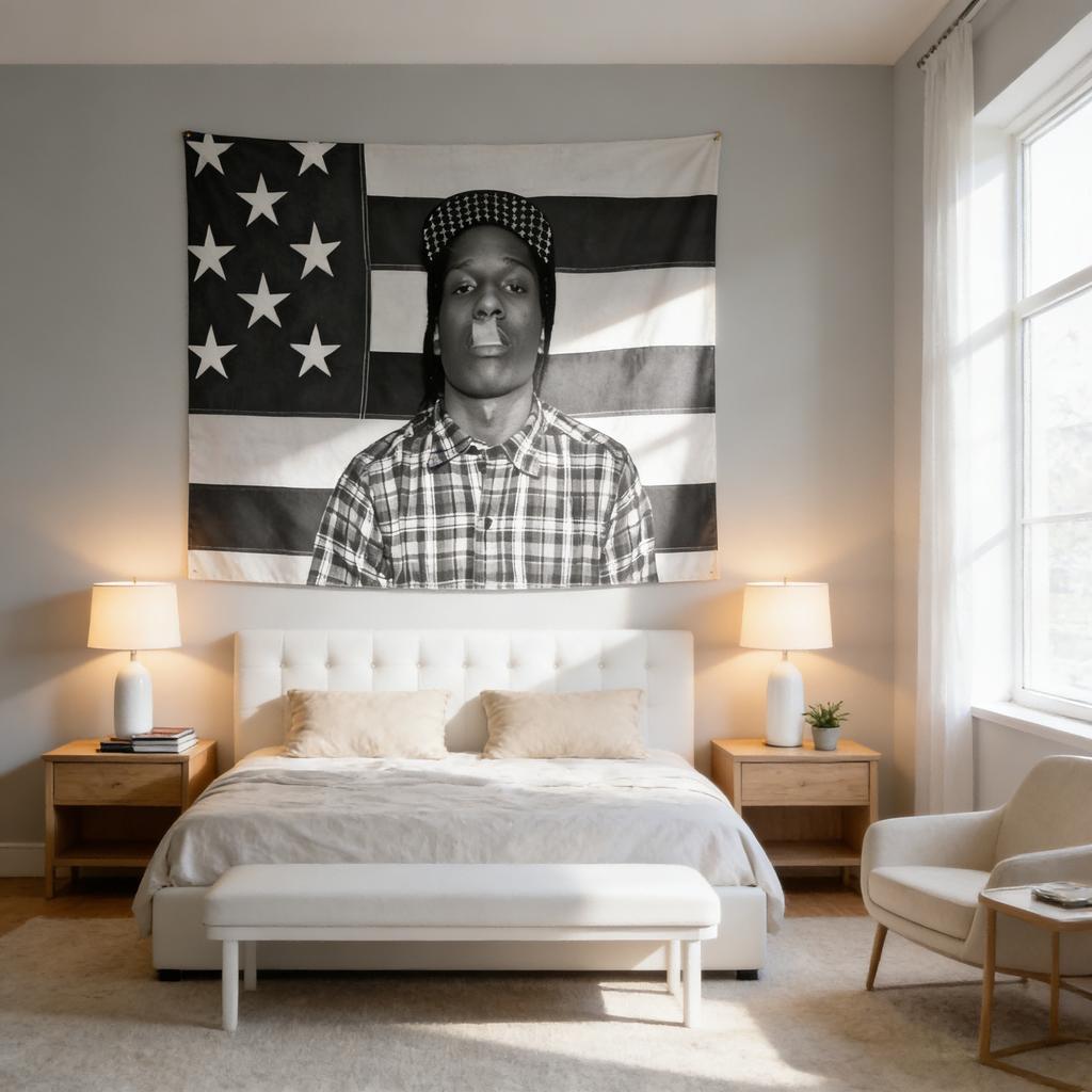1Pc A-Asap Rocky American Flag Tapestry, Hip Hop Wall Decor, Vibrant Design For Living Room Bedroom Dorm Office, Rap Music Lover