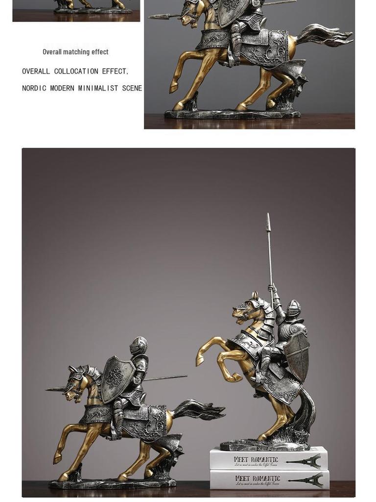 Nordic Luxury Knight and Horse Ornament: Elegant Chinese Style Decor for Living Room or Office