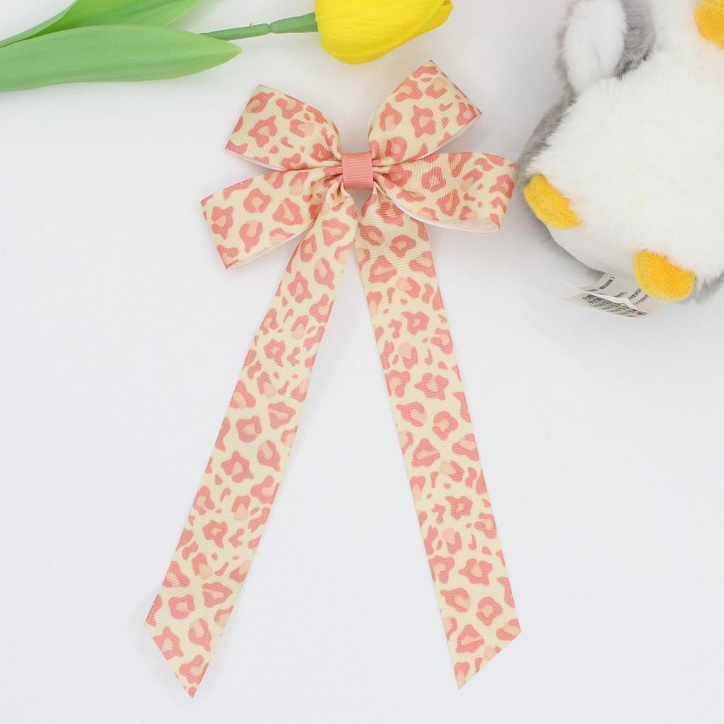 Printed Ribbed Band Long Ribbon Bow Hair Clip - Hot Selling Hair Accessory
