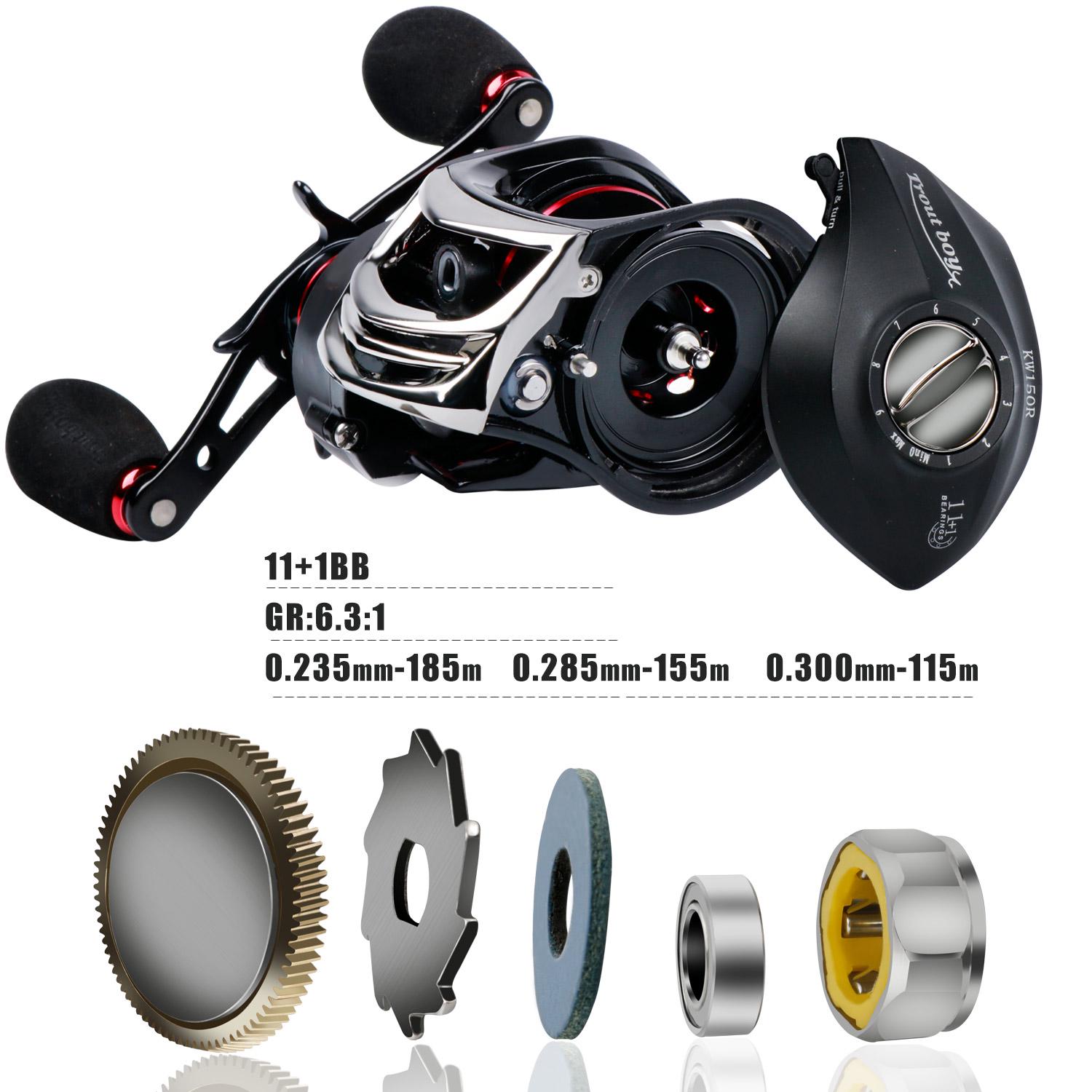 

Рибальські котушки Baitcasting Reels 12 BB Dual Brakes 7.7OZ 13LB Carbon Baitcaster Fishing Reel Right Hand чорний/червоний