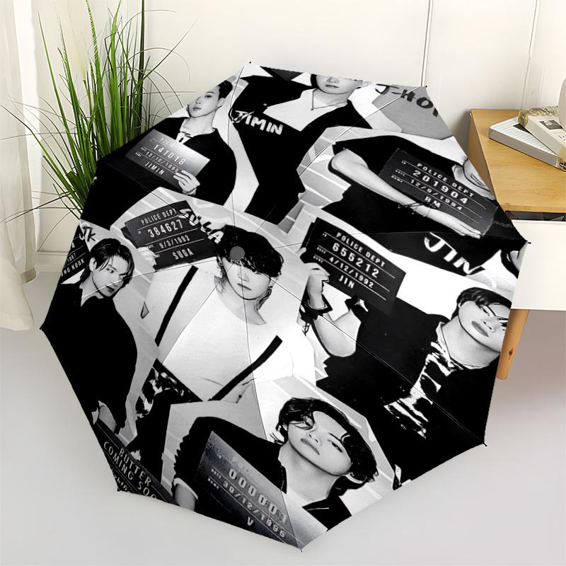 1PC BTS Automatic Open/Close, 8-Rib Durable Frame Compact Travel Umbrella for Men & Women S1222038