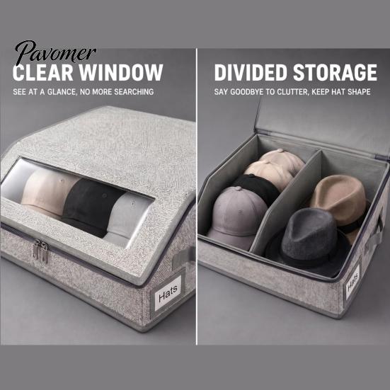 Storage Box for Berets Foldable Hat Bin, with Clear Window And Handle, Seasonal Clothing Organizer Non-woven Fabric Baseball Cap Organizer,