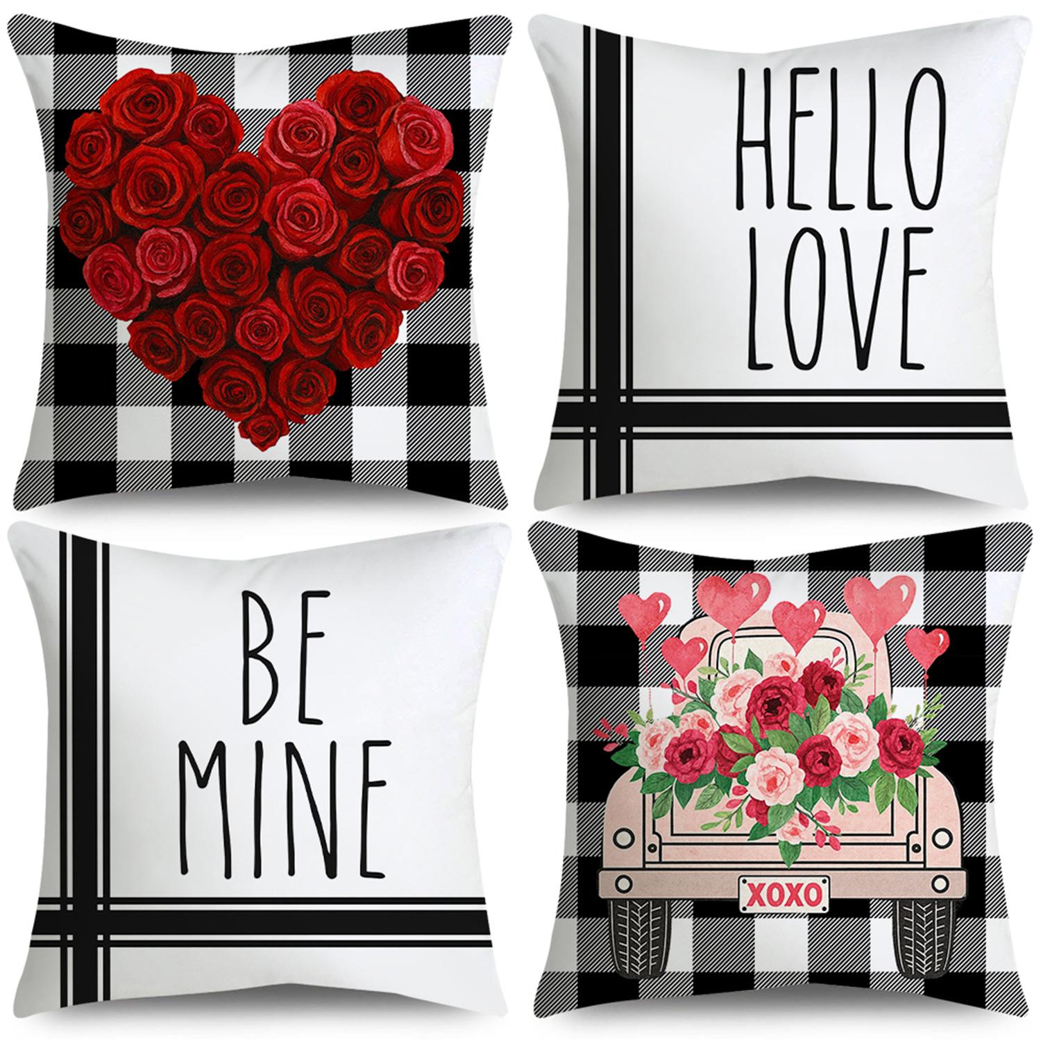 4 шт. Наволочки на подушки для Дня святого Валентина, Дизайны: Привет, Любовь, Роза, Сердце, Грузовик, Воздушный шар, Застежка-молния, Чехол для подушки на годовщину, свадьбу, вечеринку 18 X 18-Inch