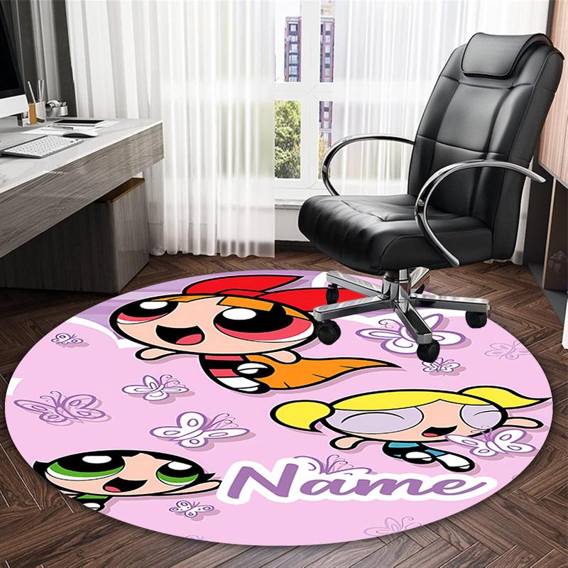 Customizable The Powerpuff Girls11 Round Non-Slip Carpet - Ideal for Garden, Picnic, Office, Perfect for Decoration, Suitable For All Seasons