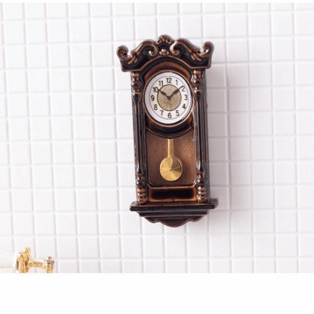 Zinc Zinc Alloy Material Dollhouse Wall Clock Movable Pendulum Simulated Furniture Model  Living Room Decor