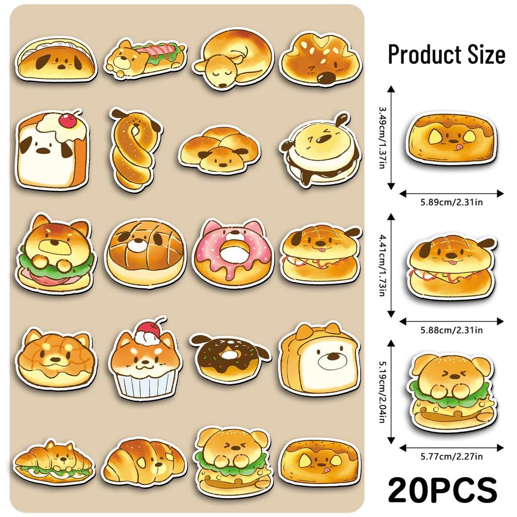 20-Pack Cute Cartoon Bread Dog Hand-Painted Magnetic Stickers for Fridge and Pegboard