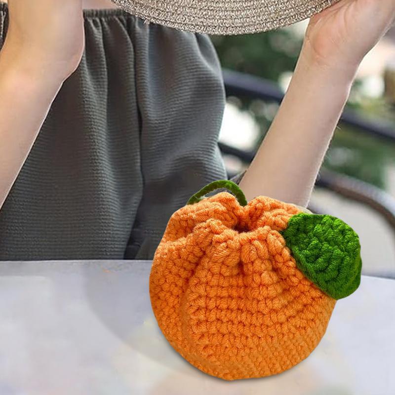 Orange Coin Purse Crochet Drawstring Bag Cute Drawstring Orange-Shaped Crochet Purse Crochet Tangerine Bag Coin Chargers