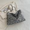 Stylish Korean Style Large Capacity Chic Chain Tote Bag For Women In Black White Silver