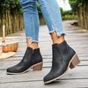 Women'S Ankle Boots Thick Heel Side Zipper Shoes Fashion Retro Leather Short Barrel Hollow Boots Botas