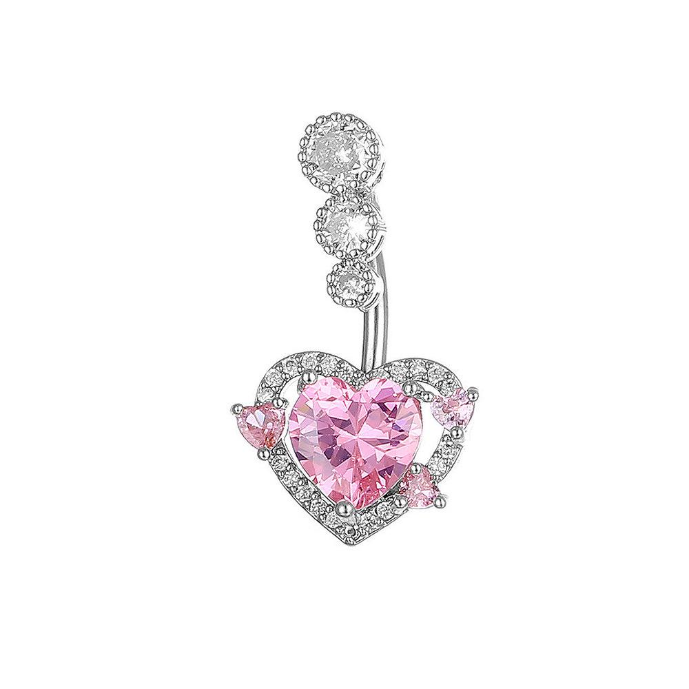 Heart-Shaped Zircon Pink Belly Button Ring
