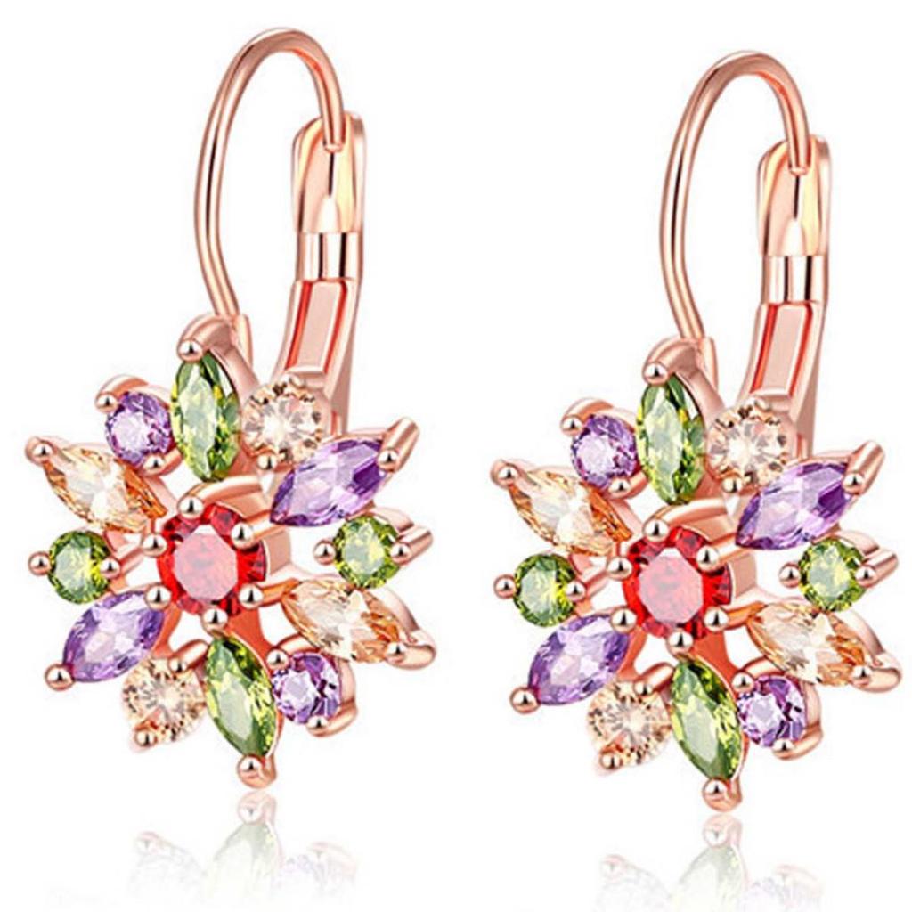 Europäische & Amerikanische Ohrklemmen: Dark Night Schmuck Bunte Blume AAA Zirkonia Ohrstecker