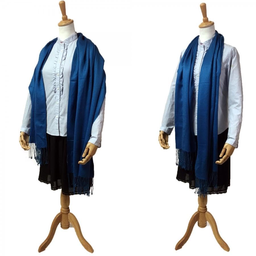 Plain Silk and Wool Stole for Women [NEW COLORS] (Dark Blue1)