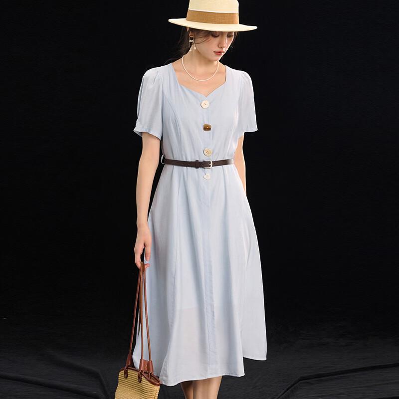 Elegant Linen Blend V-neck Tie-Waist Maxi Dress