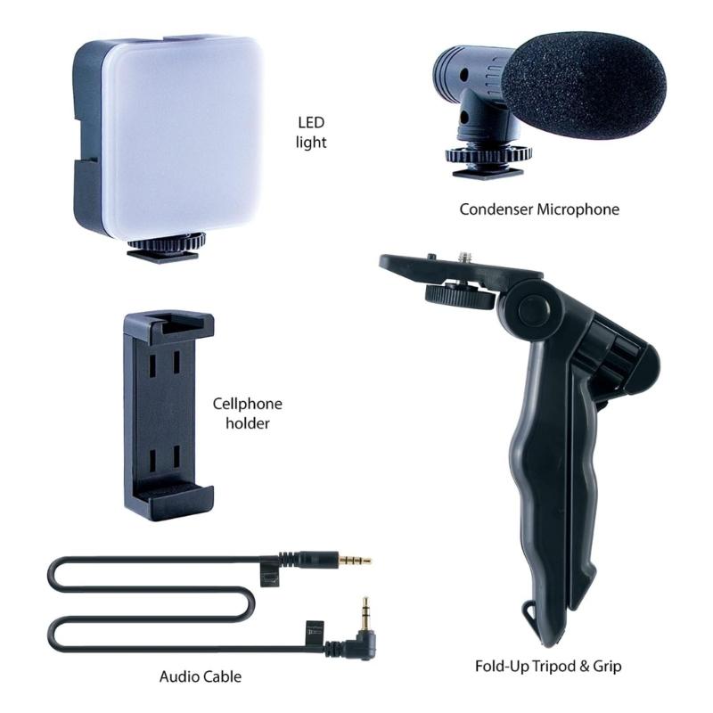 Starter Set for Most Smartphones Vlog Set with Tripod Light Microphone and Phone Clip for Video Calling Conference