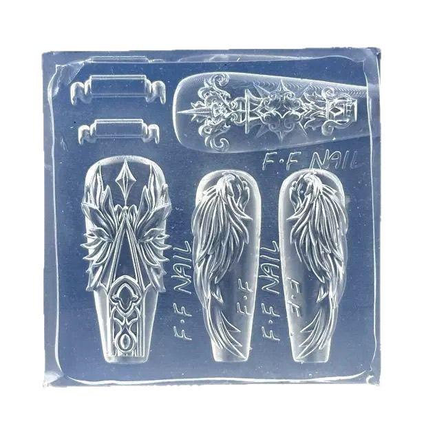 Holy Light Guardian Winged Nail Art Stencils - Reusable Silicone Nail Accessories