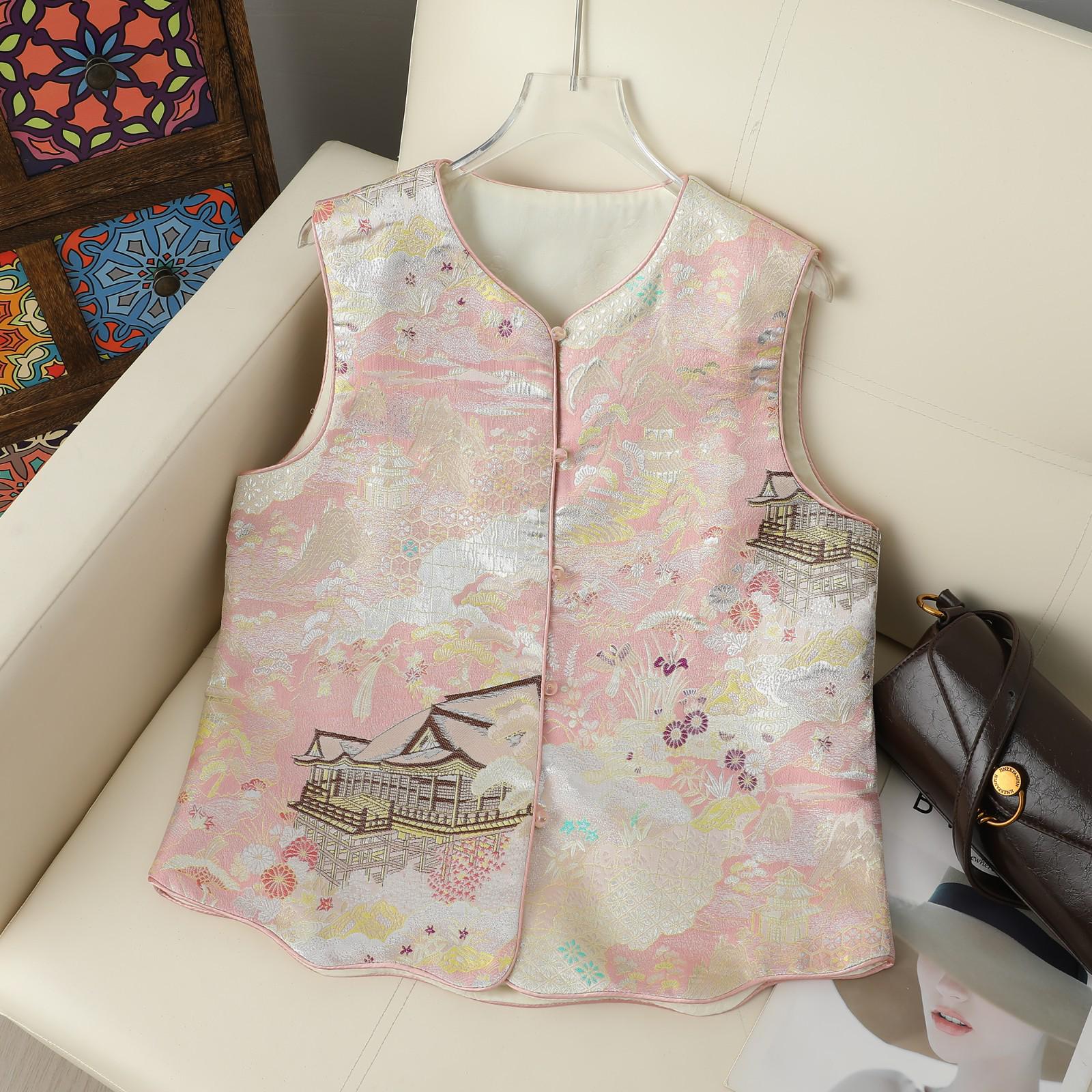 2026 Chinese Style Round Neck Song Brocade Jacquard Sleeveless Vest M