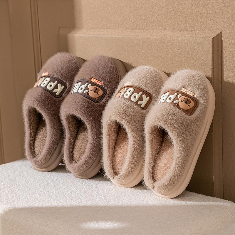 Cotton Slippers Autumn and Winter Indoor Home Thick Bottom Plush Warm Cute Bear Couple Plush Cotton Mop