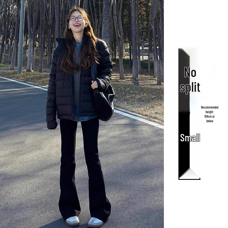 Women's Petite High Waist Slim Fit Black Flared Pants for Autumn/Spring