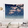 Retro Japanese Cherry Blossom Tapestry, Deep Indigo Flowers Wall Art Hanging Decoration Polyester Fiber White Ruffled Around For