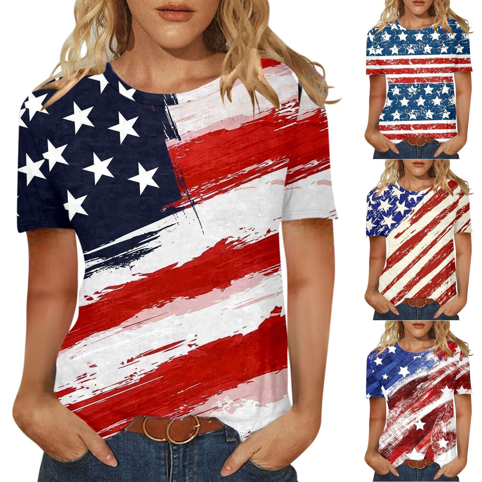

(SU)Женская летняя футболка 2022 с коротким рукавом и принтом в честь Дня независимости, топы, блузка