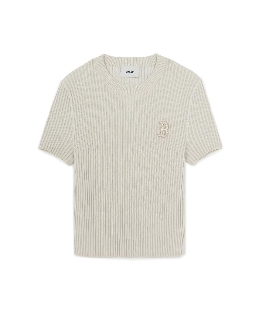 Emelbi Women'S Basic Street Rib Short Sleeve Knit Bos (Cream)