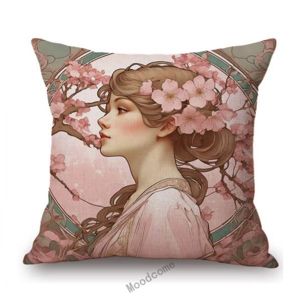 Mucha Style Floral Princess Girl Pink Purple Blue Pretty Flower Daughter Room Decoration Sofa Pillow Case Spring Cushion Cover