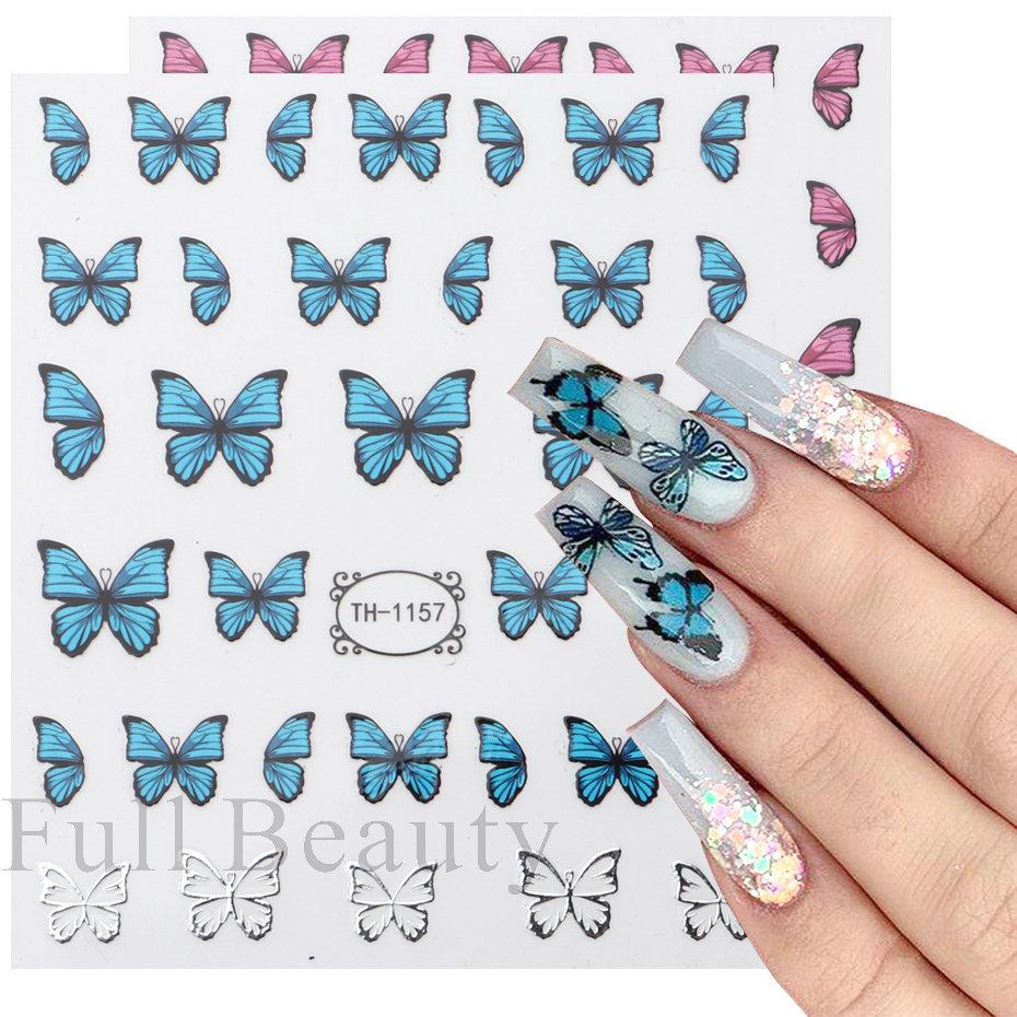 Nail Art Stickers Ins Spring Blue Variety Butterfly Fresh Thin Tough Adhesive Nail Stickers