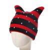 Yarn Cat Ear Beanie Stretchable Knit Striped Hat Gifts Knitted Beanie Hat  Spring Autumn Winter