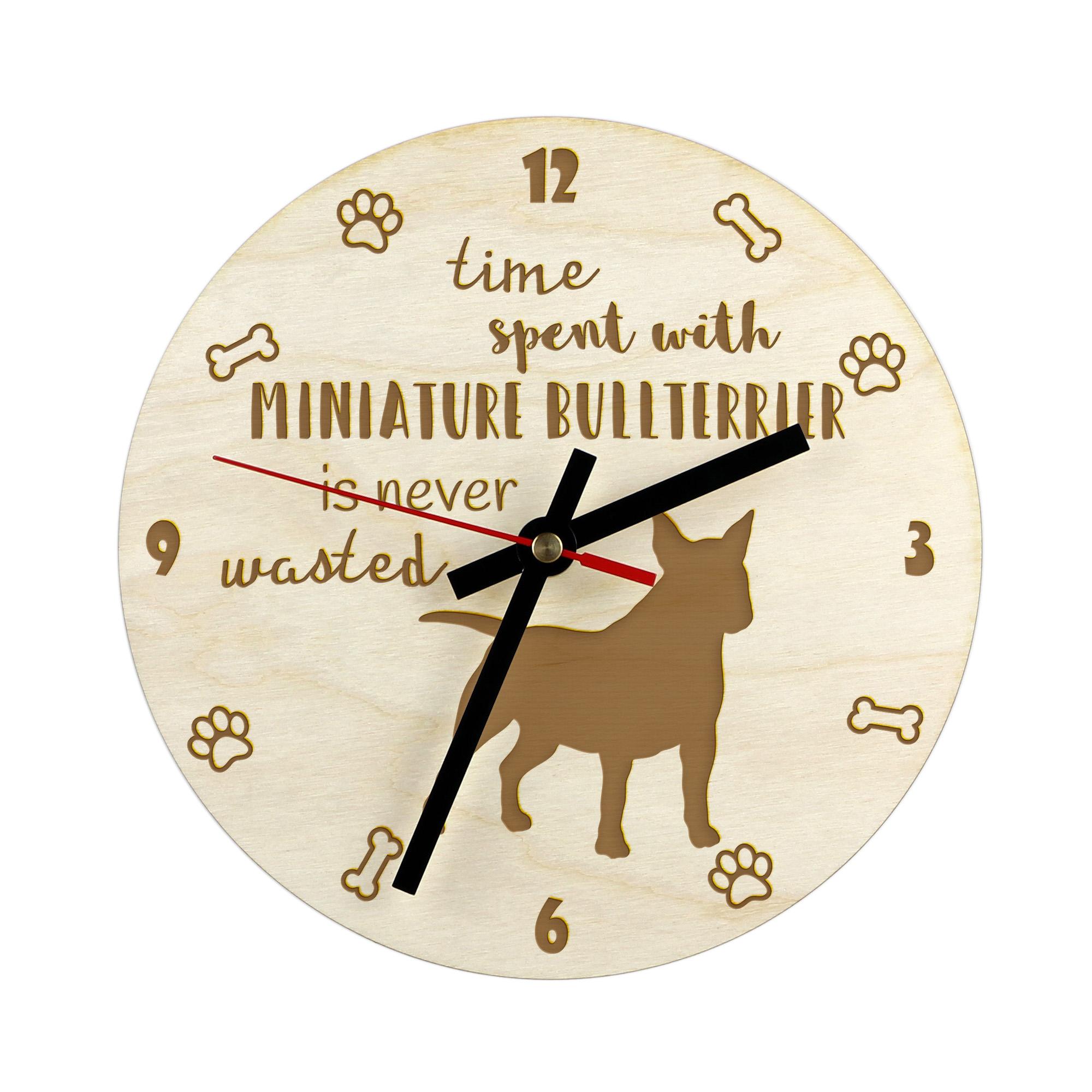 

Miniature Bull Terrier - clock with dog, wooden clock with engraving, personalised clock by Art-Dog